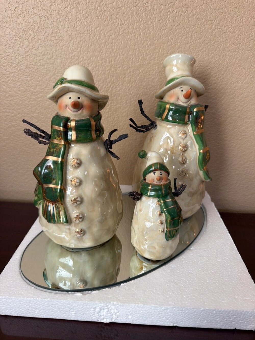 Kirkland's Home Snowman Family on Mirror 4 Pc Ceramic Christmas Decor Box